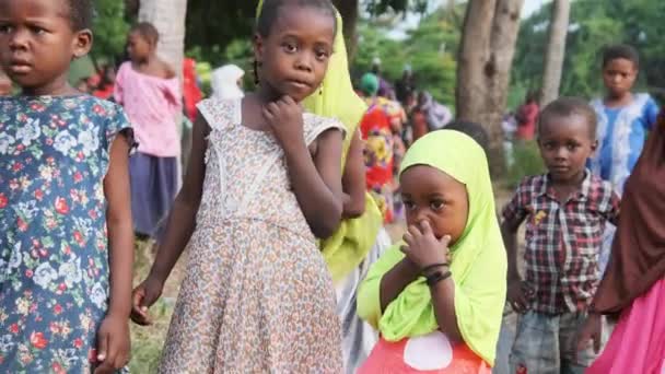 Niños africanos locales curiosos mirando a la cámara en la aldea, Zanzíbar, África — Vídeo de stock