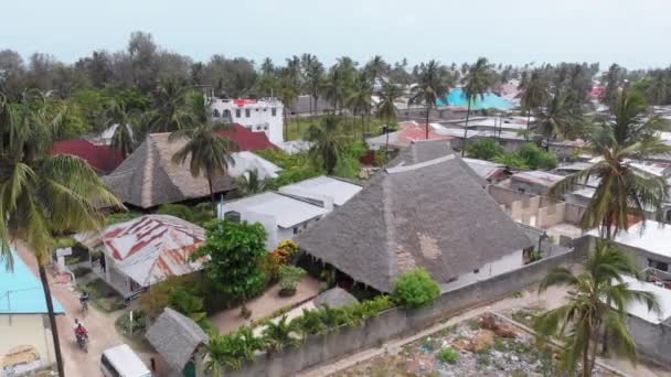 Aerial View African Slums, Dirty House Roofs of Local Village, Zanzibar, Nungwi — Stock Video