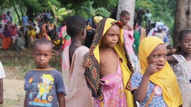 非洲桑给巴尔村的好奇的当地非洲儿童调查相机 — 图库视频影像