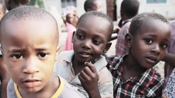 Afrika 'nın Zanzibar Köyü' ndeki Kameraya Meraklı Yerel Afrikalı Çocuklar — Stok video