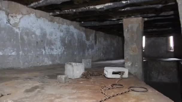 Slavkammare nära den tidigare slavhandelsmarknaden i Stone Town, Zanzibar, Dungeon — Stockvideo