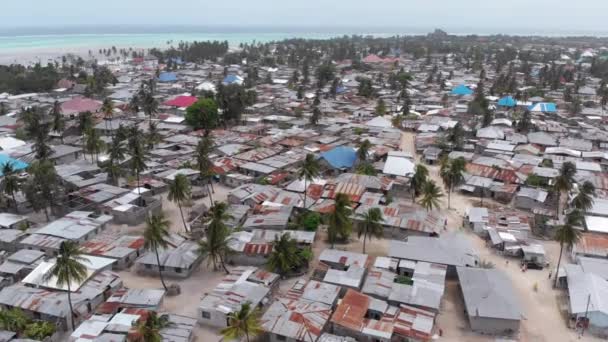 Aerial View African Slums, Dirty House Roofs of Local Village, Zanzibar, Nungwi — Stockvideo