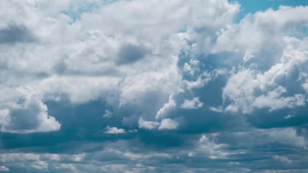 Las nubes de verano flotan a través del cielo azul en forma de lanzaderas, Timelapse — Vídeo de stock