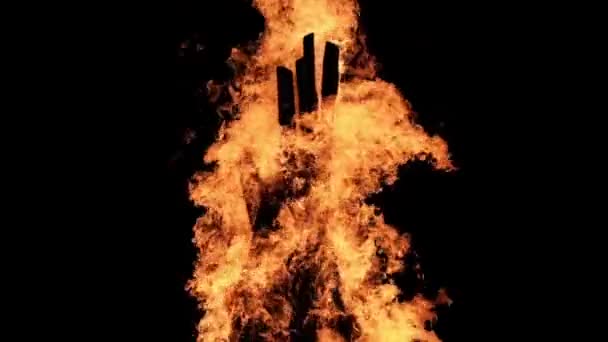 Wielkie ognisko pali się w nocy w zwolnionym tempie na czarnym tle — Wideo stockowe