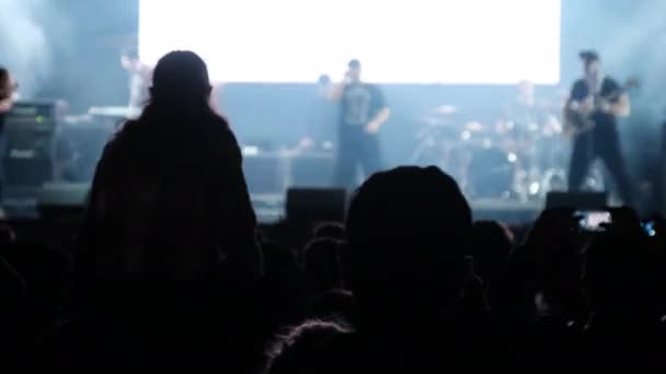 在摇滚音乐会上的人群，在露天音乐节上跳舞的歌迷 — 图库视频影像
