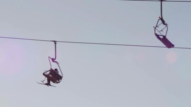 Ski lift with people — Stock Video