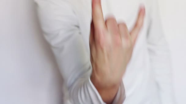 Man shows gestures and signs with his hands. — Stock Video