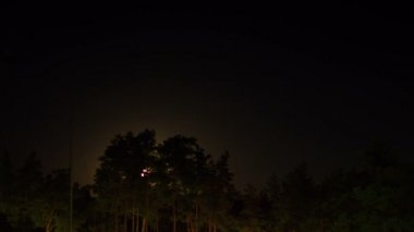 Ufuk ve arka planda gece yıldızlar ve bulutlar ağaçlar üzerinde gece ay doğar.