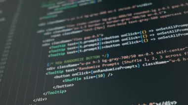 Bilgisayar monitörü, parlak koyu bir arayüzde kayan kaynak kodu görüntüler. Vibe kodlama kavramı, modern yapay zeka geliştirme ve verimli yazılım mühendisliği.