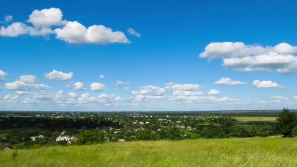 Paesaggio, nuvole che si muovono su un campo con alberi . — Video Stock