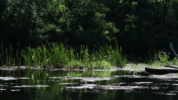 La gente va en un barco, un kayak en el río . — Vídeos de Stock