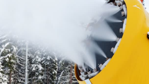 Pistola de nieve en una pista de esquí . — Vídeo de stock