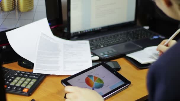 Mujer de negocios trabajando en la oficina — Vídeos de Stock