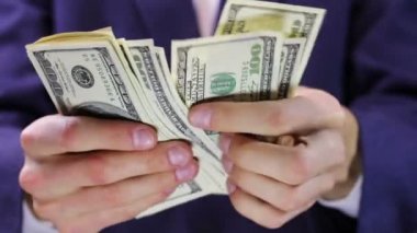 iş adamı elinde para sayar.