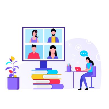 Çevrimiçi Sınıfın Çizim Vektörü Grafiği. Web videosu ile Evden Çalışma