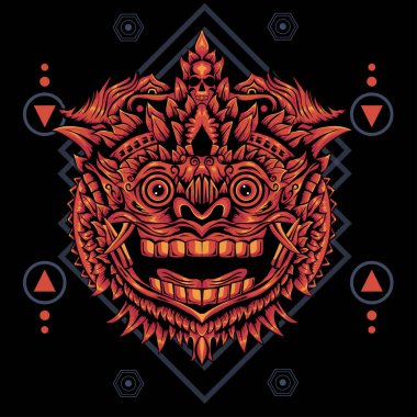 Bali Barong 'un İmaj Vektörü Grafiği. Tişört tasarımı için mükemmel, Merchandise, vs.