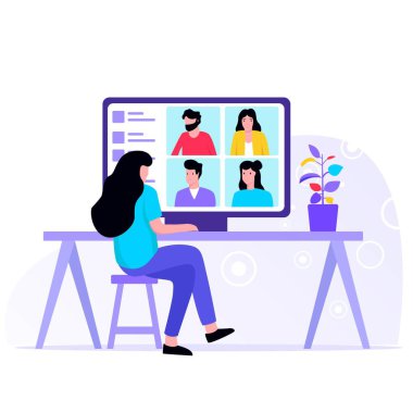 Çevrimiçi iş ekibiyle konferans çağrısı, telekomünikasyon, uzaktan çalışma ve iş iletişimi konsepti