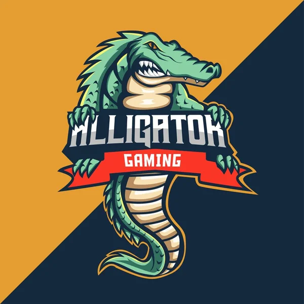 Alligator Mascotte Logo Vector Illustratie Perfect Voor Gaming Logo Shirt — Stockvector