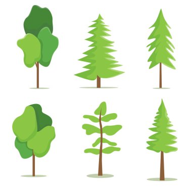 Düz dizayn tarzında ağaçların vektör çizimi. Manzara çizimi için mükemmel, dağlar, vs.