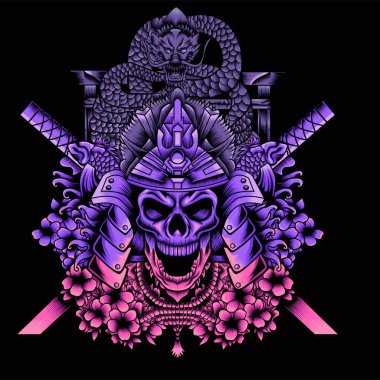 Samurai skull with dragon illustration vector Samurai skull with dragon illustration vector