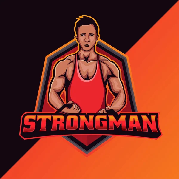 Modèle Logo Mascotte Strongman Parfait Pour Logo Équipe Marchandises Vêtements — Image vectorielle