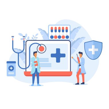 Aşı konsepti, Corona virüsünün tedavisi. Vektör İllüstrasyonu