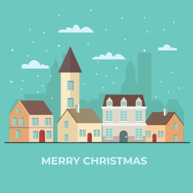 Kış kasabası manzara vektörü illüstrasyonu