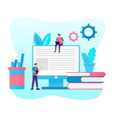E-öğrenim, evde online eğitim. Web sitesi ve mobil web sitesi geliştirme için modern vektör illüstrasyon kavramları