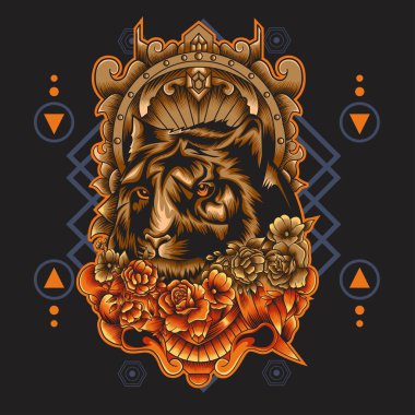 Süslü arka plan resimli mistik kaplan