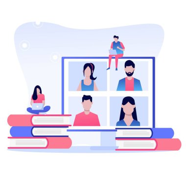 Evde online eğitim. Web sitesi ve mobil web sitesi geliştirme için modern vektör illüstrasyon kavramları