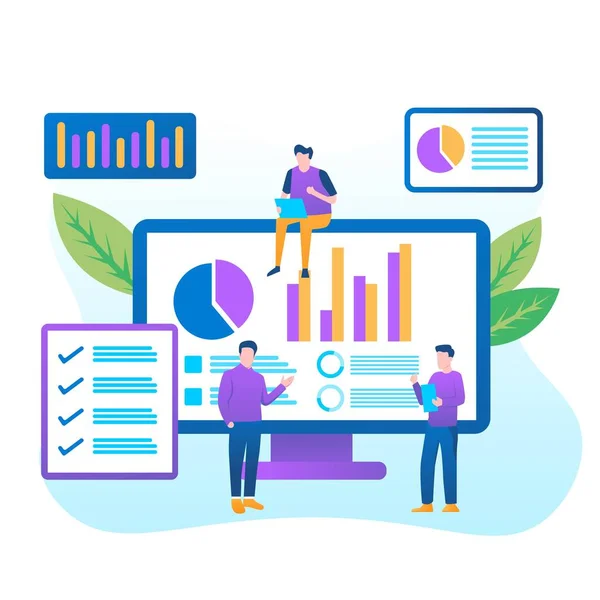 Concepto Análisis Datos Con Caracteres Estrategia Del Motor Análisis Infografía — Vector de stock