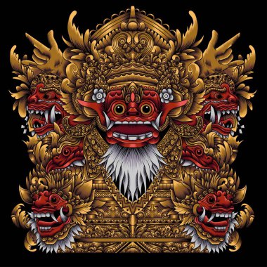Barong Bali Maske İllüstrasyonu Tapınağı