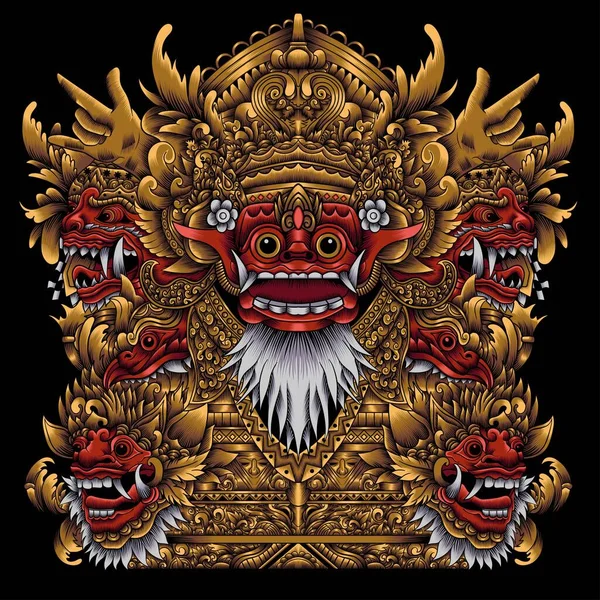 Barong Bali Maske Llüstrasyonu Tapınağı — Stok Vektör