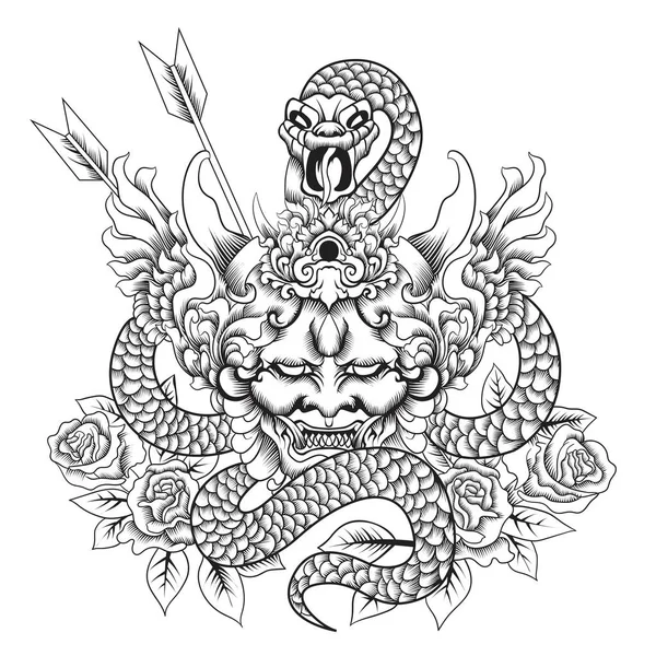 Маска Татуюванням Змії Чорно Білому Стилі — стоковий вектор