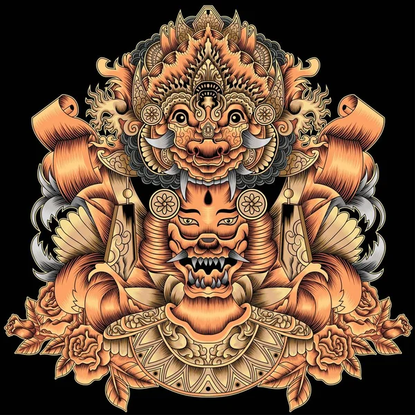 Barong Mit Balinesischer Tänzerin Illustration — Stockvektor