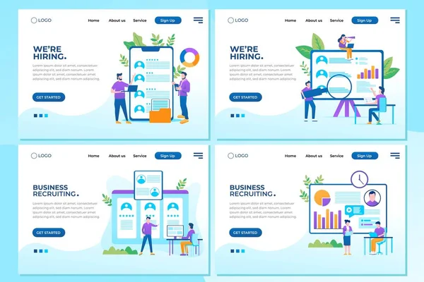 Conjunto Plantillas Diseño Landing Page Para Concepto Reclutamiento Fácil Editar — Vector de stock