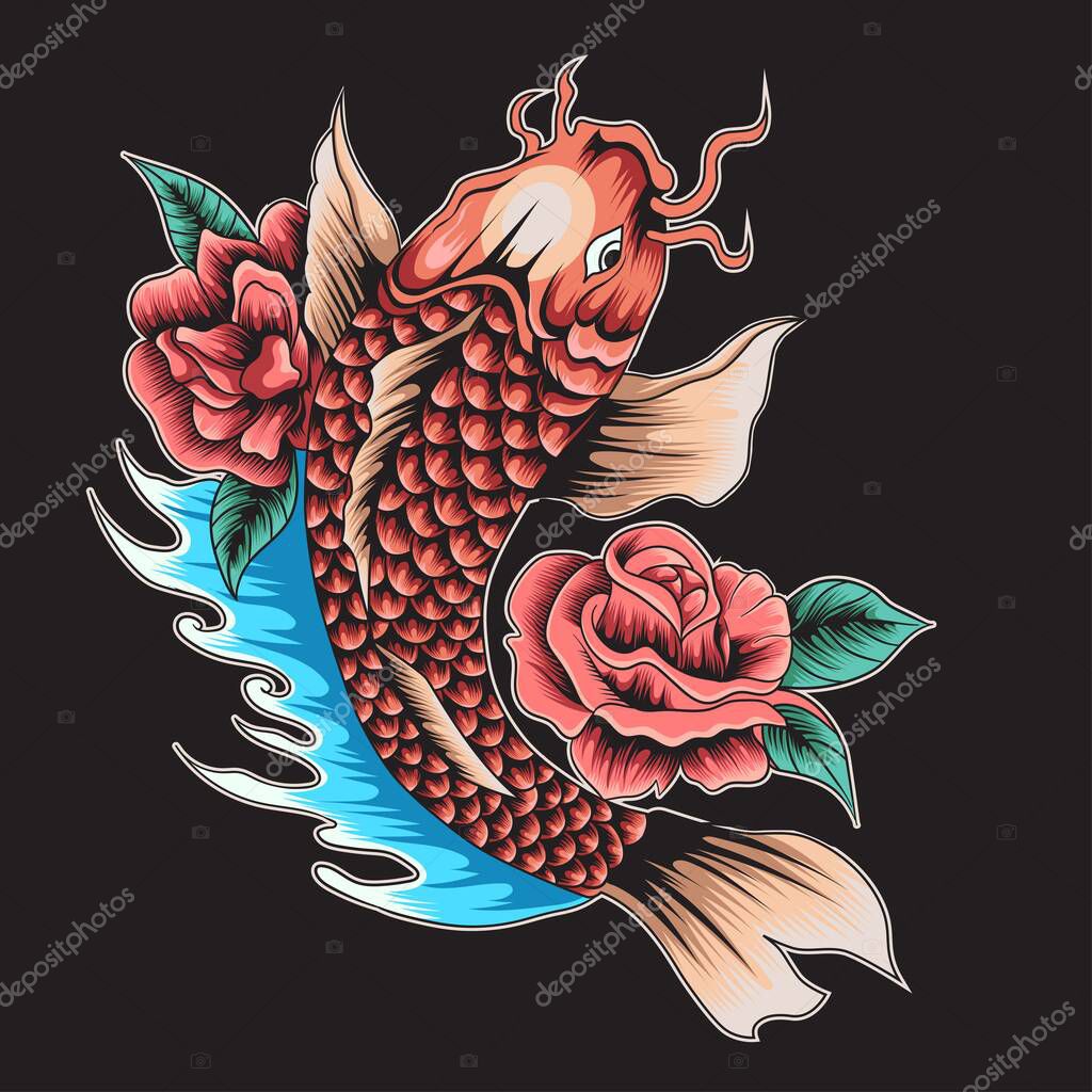 Japanese koi fish colorful template in vintage style isolated vector illustration