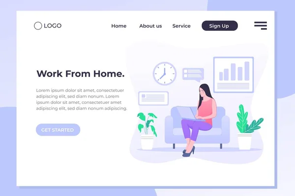 Talking Online Concept Working Home Character Sitting Office Looking Screen Stock Illustration