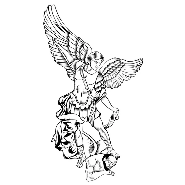 Мальований Векторна Ілюстрація Ангел Тримає Меч — стоковий вектор