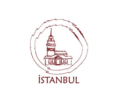 İstanbul 'daki Bakire Kulesi silueti. Geleneksel aromalı simit (simit) ve Türk çayı. İstanbul 'un sembolleri.