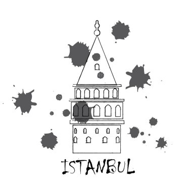 Beyaz arkaplanda Galata kulesi çizimi, kartpostal için vektör, hatıra