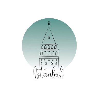 Beyaz arkaplanda Galata kulesi çizimi, kartpostal için vektör, hatıra