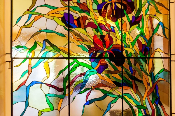 Image Multicolored Flower Colorful Stained Glass Details Window Stained Glass — Stock Photo, Image