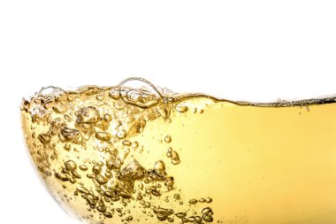 Şarap cam portre, makro, şarap, sıçramasına, sıçrama, kabarcık, doku, fizz, üzerinde beyaz izole dalgası 