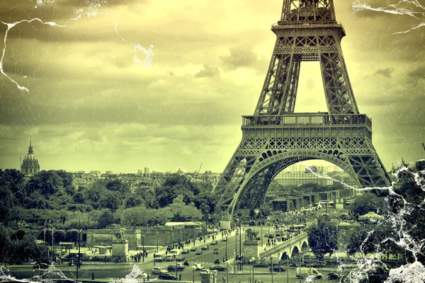 Panorama Torre Eiffel en París. En Francia. Vista vintage. Tour Eiffel antiguo estilo retro . — Foto de Stock