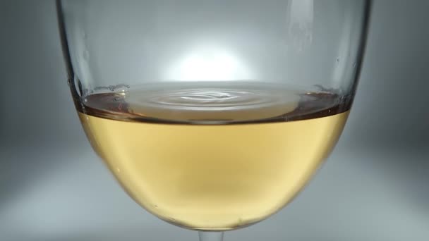 Kadehteki Beyaz Şarap Düşen Şarap Damlalarının Yaratıcı Makro Yavaş Çekim — Stok video