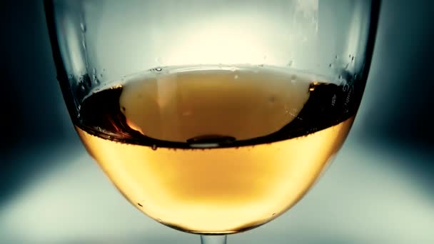 Creative Macro Slow Motion Video White Wine Splashing Glass Side — Stock Video