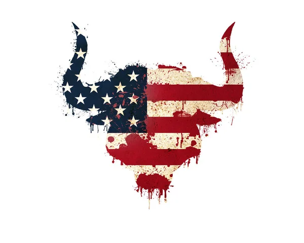 Σιλουέτα Του Κεφαλιού Ενός Ταύρου Στα Χρώματα Της Αμερικάνικης Σημαίας — Φωτογραφία Αρχείου