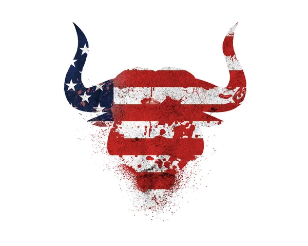Σιλουέτα Του Κεφαλιού Ενός Ταύρου Στα Χρώματα Της Αμερικάνικης Σημαίας — Φωτογραφία Αρχείου