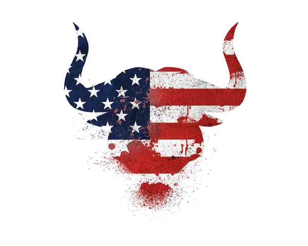 Silhouette Bull Head Colors American Flag Splashes Paint Flowing Blood Royalty Free Stock Photos